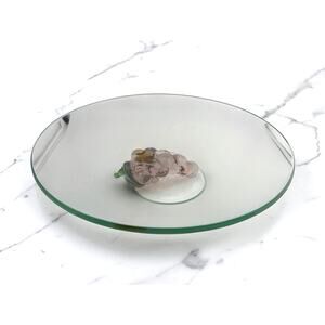 Glass 12" Round Cake/Fruit Stand with Purple Grapes Base 1960s Era 3.25" Tall